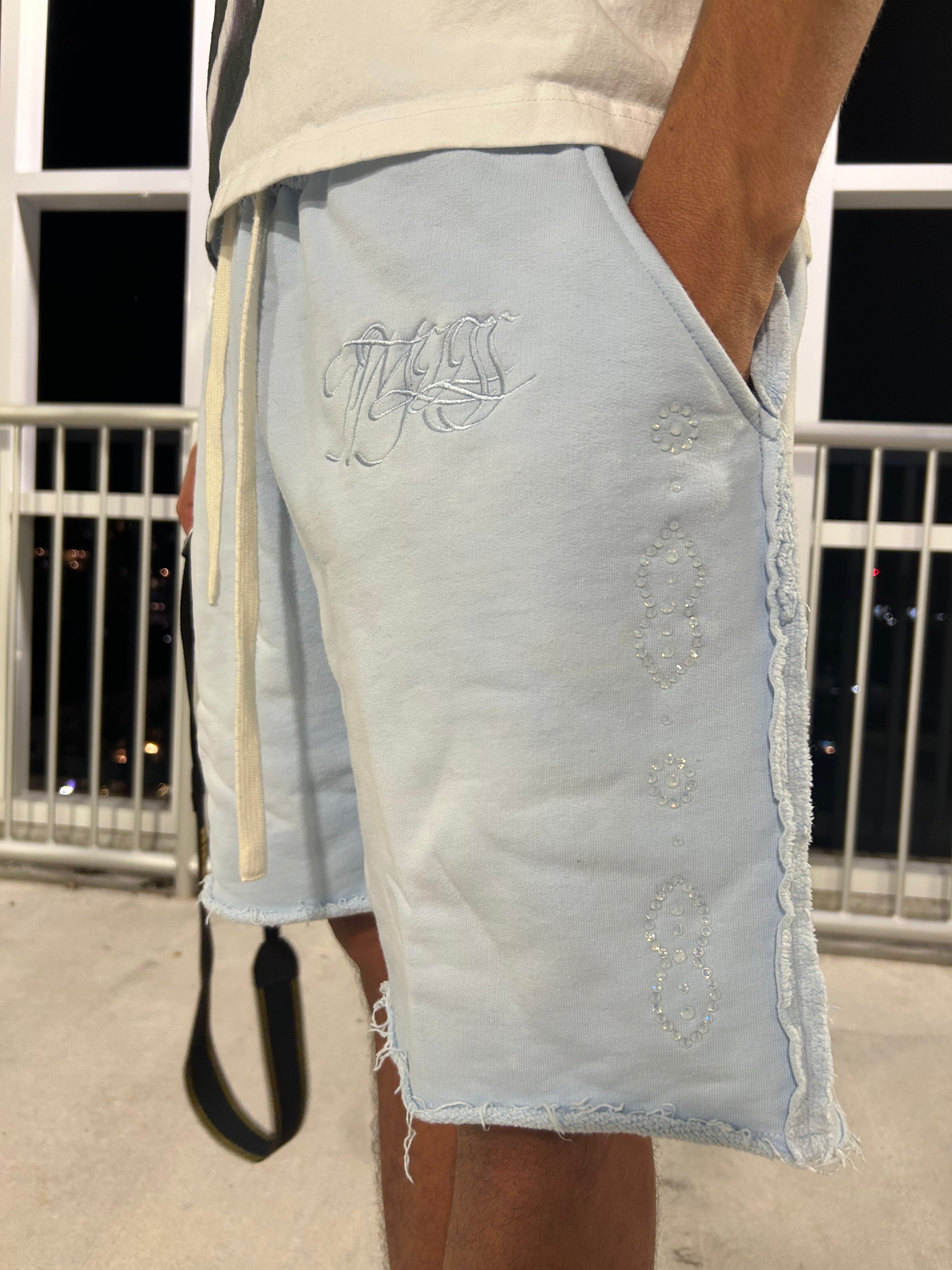 Blue rhinestone "Timeless" shorts