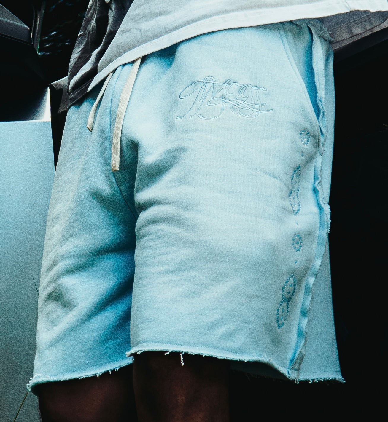 Blue rhinestone "Timeless" shorts