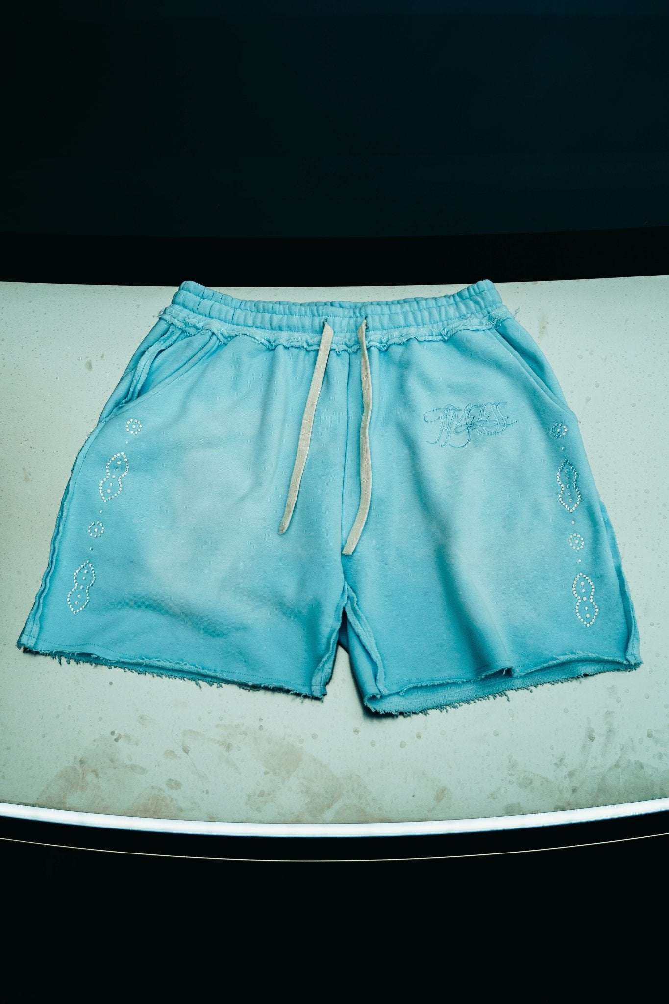 Blue rhinestone "Timeless" shorts